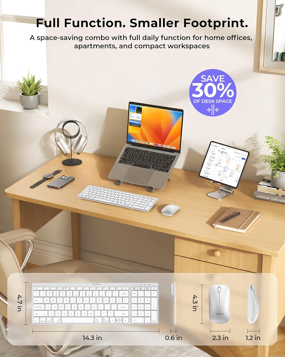 seenda COS64-2 Pro Bluetooth Keyboard Mouse Combo for Mac, 7-Color Backlit