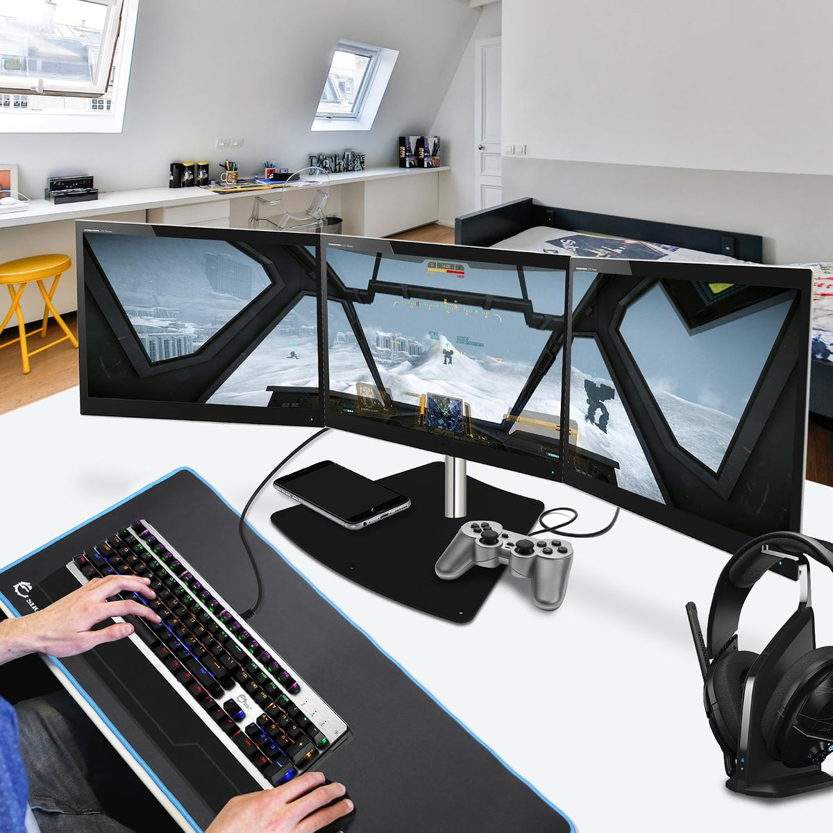 SIIG Premium Aluminum Triple Monitor Stand - 3 Monitors 13" to 27" Up To 17.6 lbs VESA 75 and 100 (CE-MT2111-S1)