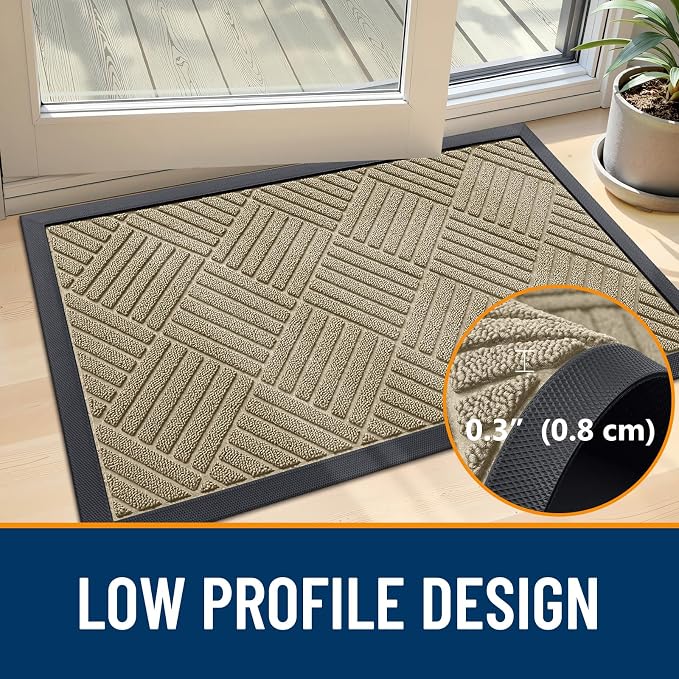 OLANLY Front Door Mat Outside Entrance 35x23, Heavy Duty Sturdy Natural Rubber