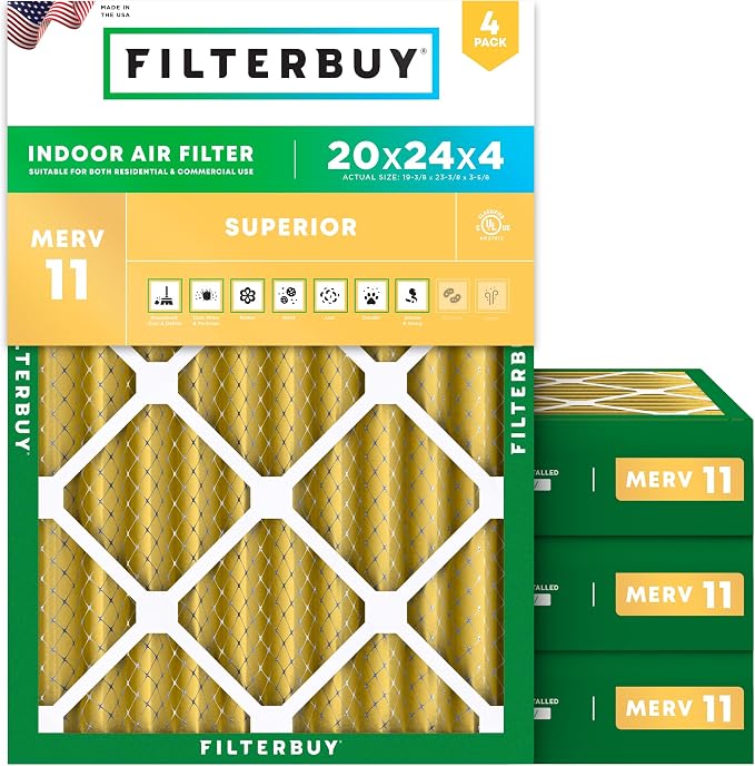 Filterbuy 20x24x4 Air Filter MERV 11 Superior Pet & Allergy Defense,