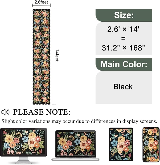 DUKINO 2.6x14 Runner Rug for Hallway, Non Slip Floral Washable Kitchen Rug