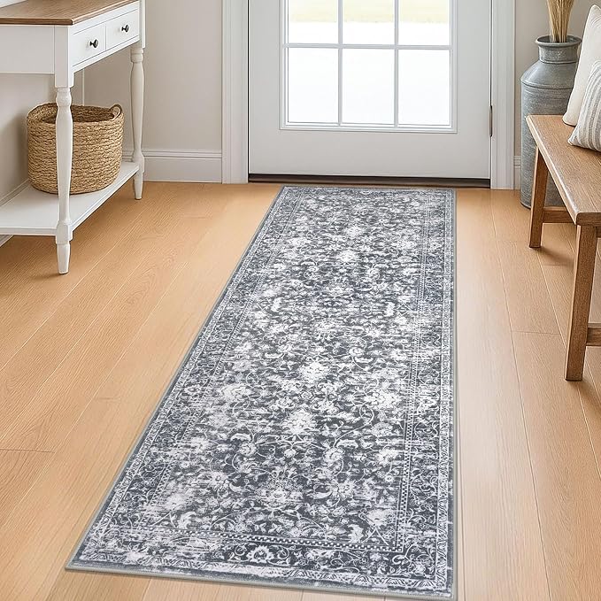 KILOCOCO Hallway Runner 2x5 Kitchen Runner Rug Printed Vintage Floral Washable