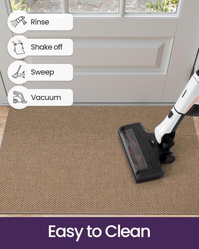 DEXI Ultra Thin Door Mat Indoor Entrance 17x30, Non Slip Rubber Backed Entryway