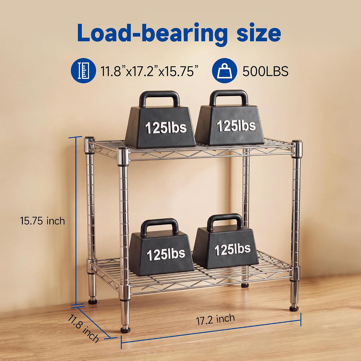 2-Tier Storage Shelf, Heavy Duty Adjustable Organizer Rack, Chrome