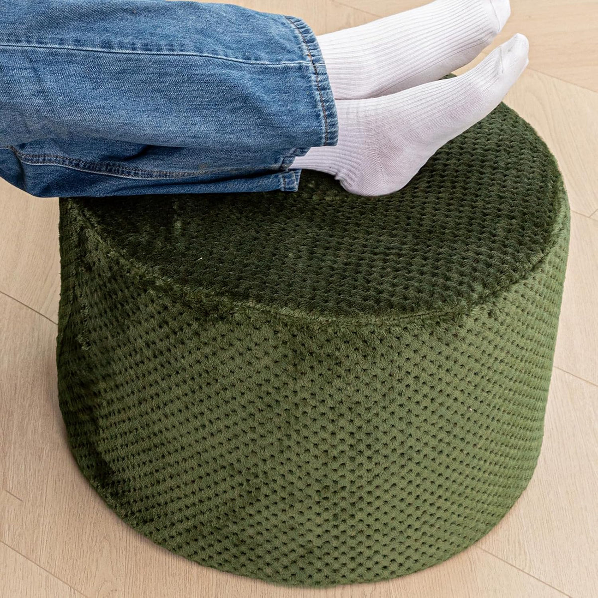 20"x14" Round Foam Stuffed Pouf Ottoman, Under Desk Footrest,Deep Green