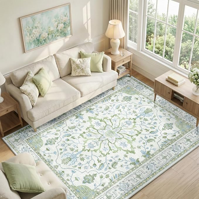 RELEANY Area Rugs 6'x9' Washable Non-Slip, Floral Vintage Distress Medallion