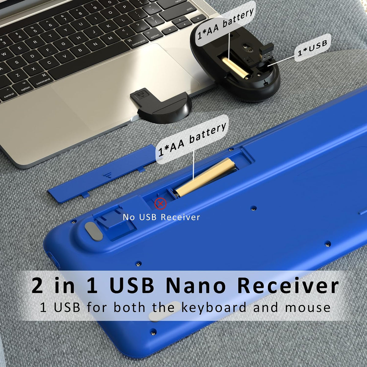 Retro Wireless Keyboard and Mouse Combo with Wrist Rest (Klein Blue)