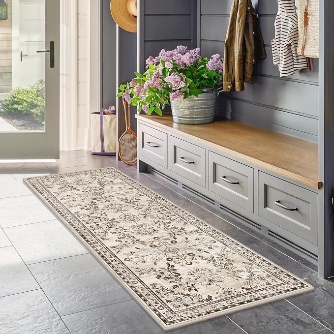 Yamaziot Washable Runner Rug 2x12 – Floral Non Slip Boho Hallway Runner Rug