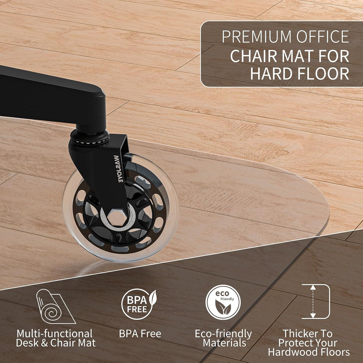WASJOYE Office Chair Mat for Hard Floor, 48 Inch Clear PVC Round Floor Mat