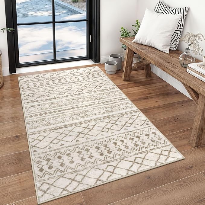 KUTA Boho 3x5 Rug for Entryway, Moroccan Washable Area Rug for Living Room