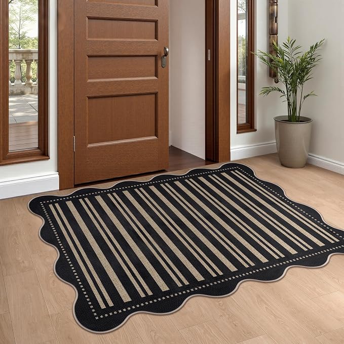 Striped Easy Jute Front Door Mat, 2.6x4 Washable Entryway Rug Non Slip Small