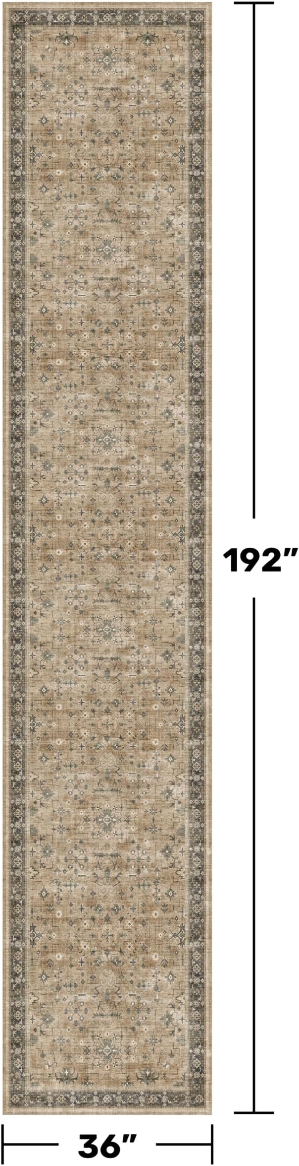Hazo Haus Boho Washable 3x16 Extra Long Hallway Runner Rug, Neutral Large