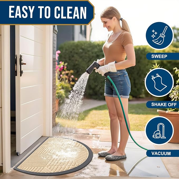 Smiry Half Circle Front Door Mat Outside Entrance, Heavy Duty Sturdy Natural
