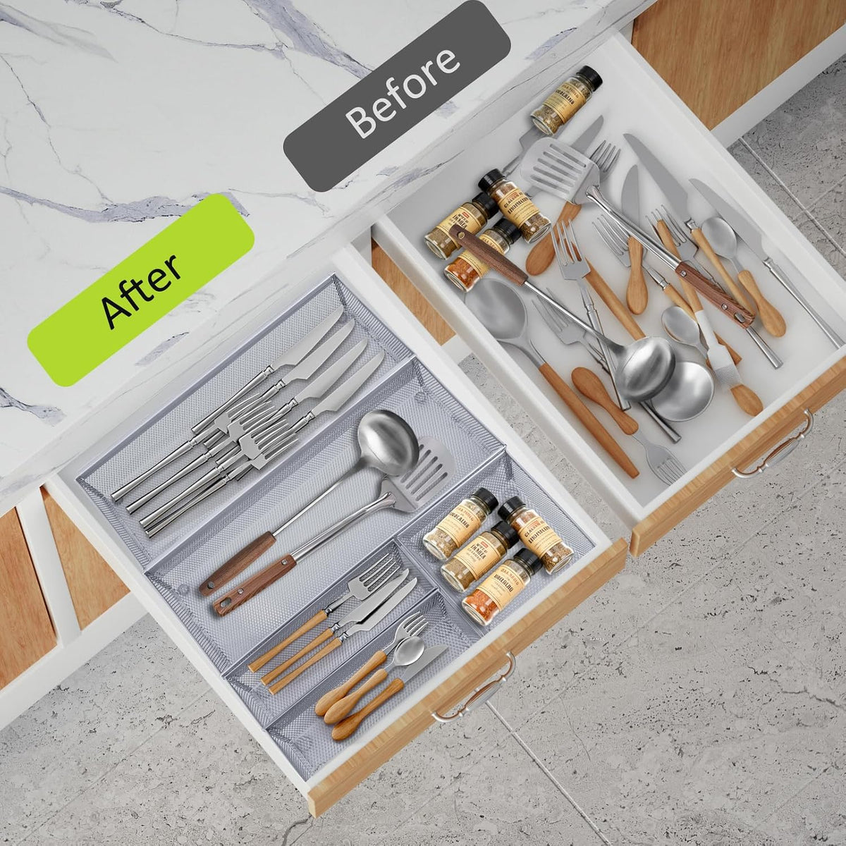 Neudeco Silverware Drawer Organizer, Pack 5, Silver