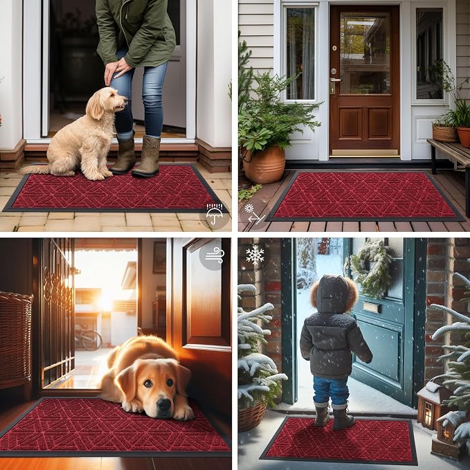 Smiry Front Door Mat Outside Entrance, Heavy Duty Sturdy Natural Rubber Doormat