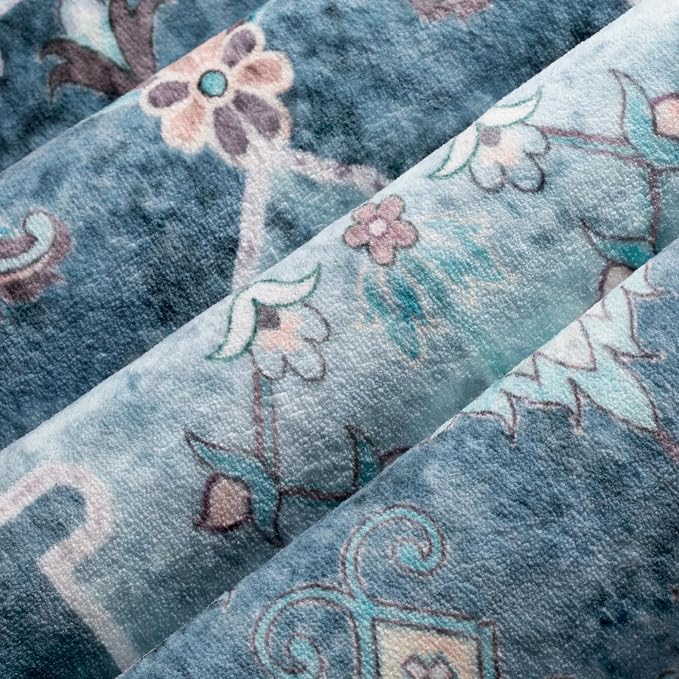 SERISSA Area Rug 4x6 Boho Rugs for Bedroom, Vintage Blue Washable Non Slip Rugs