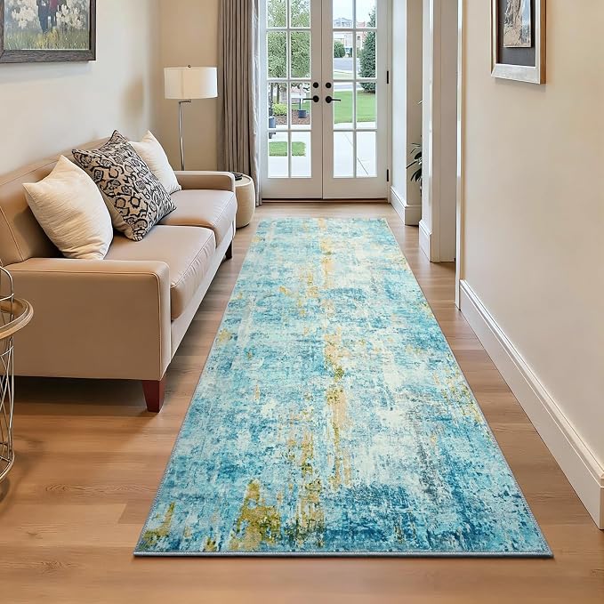 2x6 Teal Blue Rug Runners for Hallways Kitchen Runner Rug Non Slip Washable
