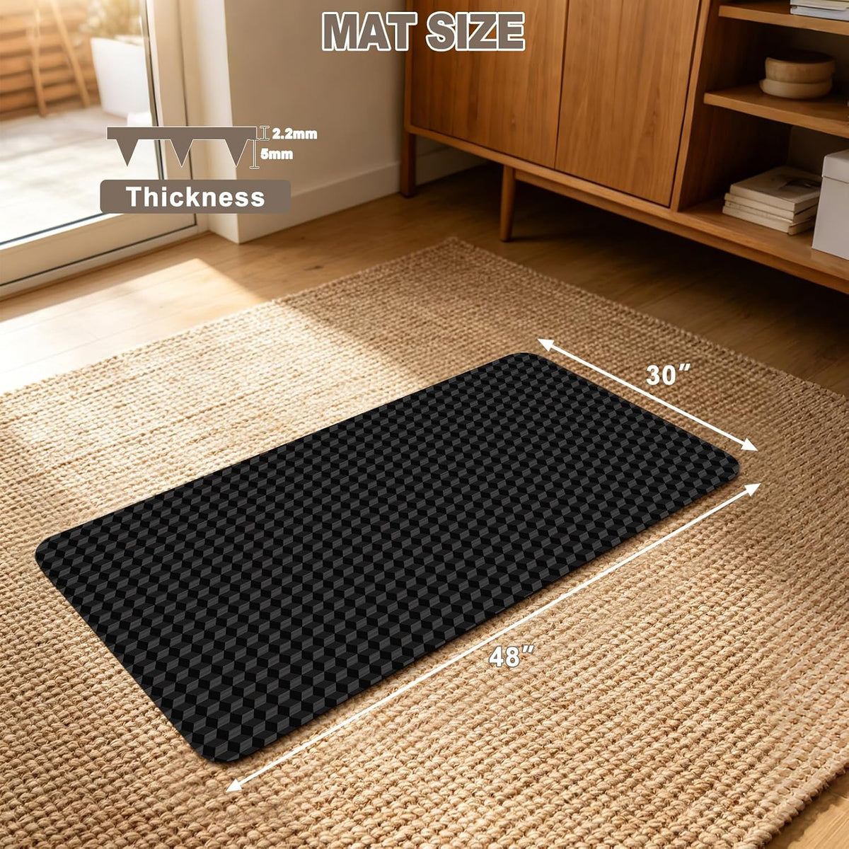 Chair Mat for Carpeted Floor, 3D Visual Black Gaming Chair Mat for Low Pile Carpets, 48"x30" Studded Bottom Carpet Protector, Non-Slip Floor Mat for Rolling Chairs, Home Office & Gaming Room