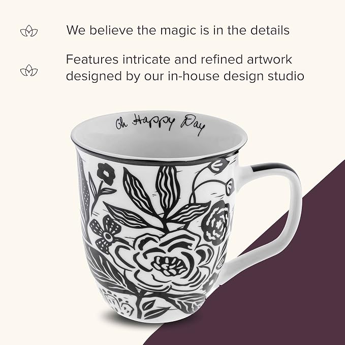 Karma Gifts 16 oz Black and White Boho Mug Floral