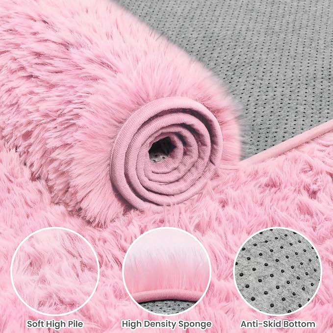 4x6 Area Rugs for Living Room Rug: Soft Fluffy Shag Light Pink Rugs for Bedroom