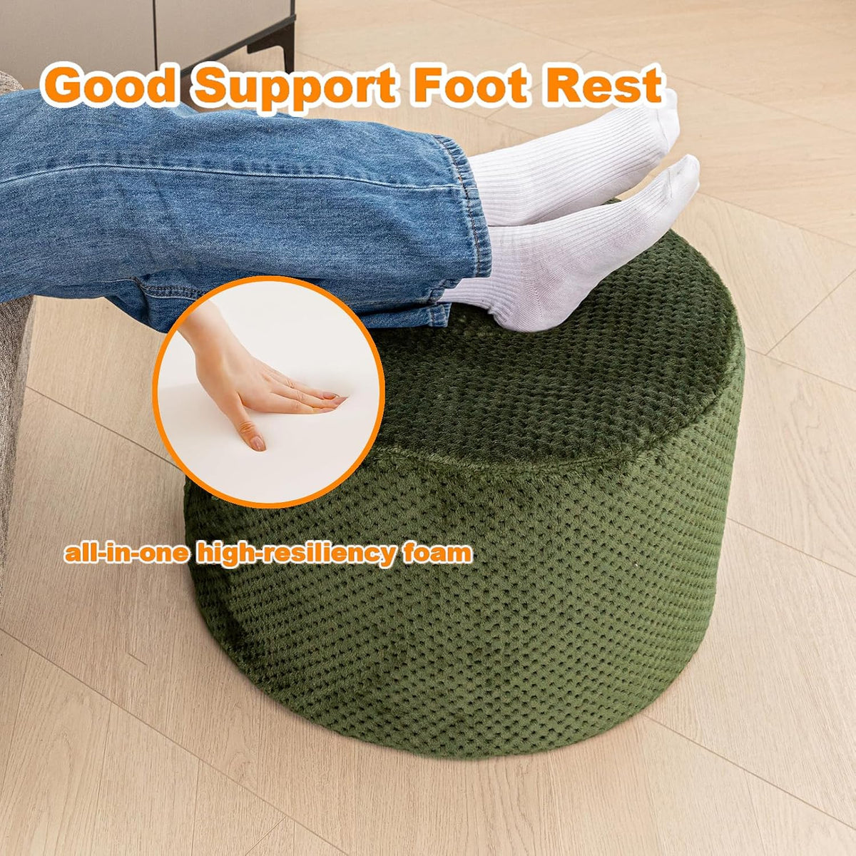20"x14" Round Foam Stuffed Pouf Ottoman, Under Desk Footrest,Deep Green