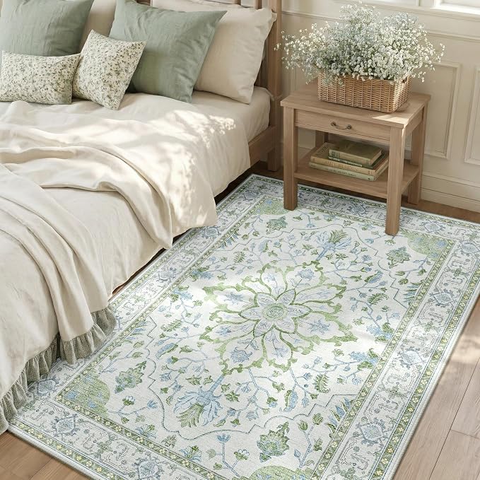 RELEANY Area Rugs 3'x5' Washable Non-Slip, Floral Vintage Distress Medallion