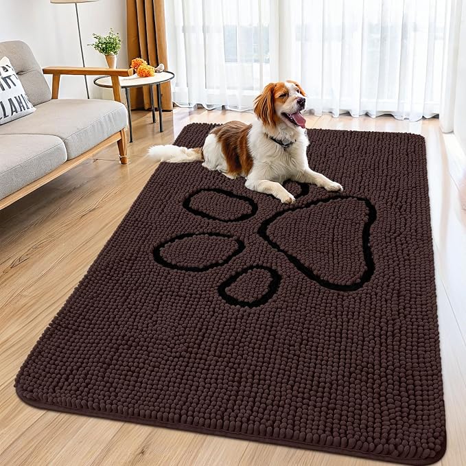Smiry Dog Door Mat for Muddy Paws, Absorbent Dirt Trapper Non Slip Quick Dry
