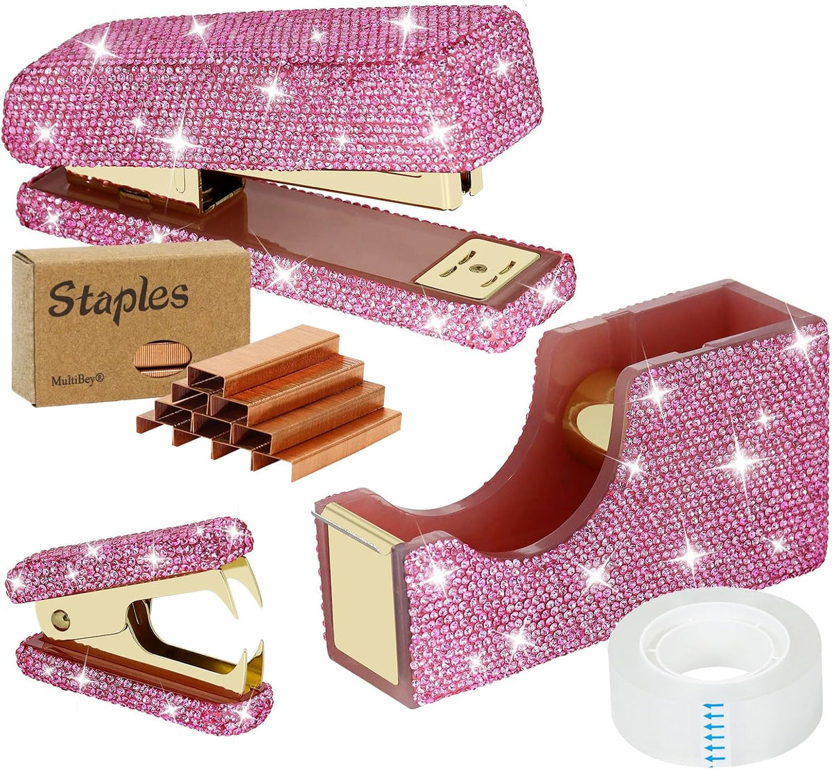 MultiBey Bling Desk Organizer: Stapler, Tape Dispenser, Staple Puller