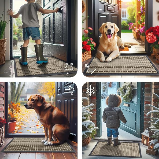 Smiry Front Door Mat Outside Entrance, Heavy Duty Natural Rubber Doormat