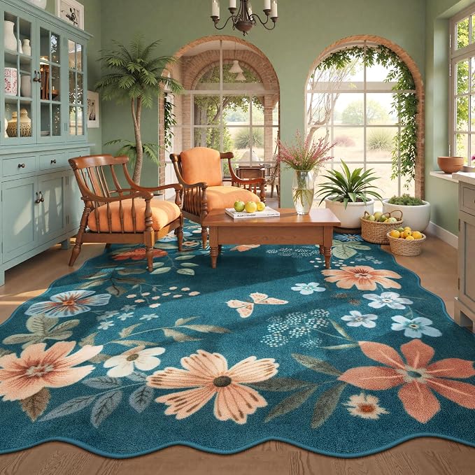 Lahome Floral Washable Rugs 8x10, Non-Slip Soft 8x10 Rugs