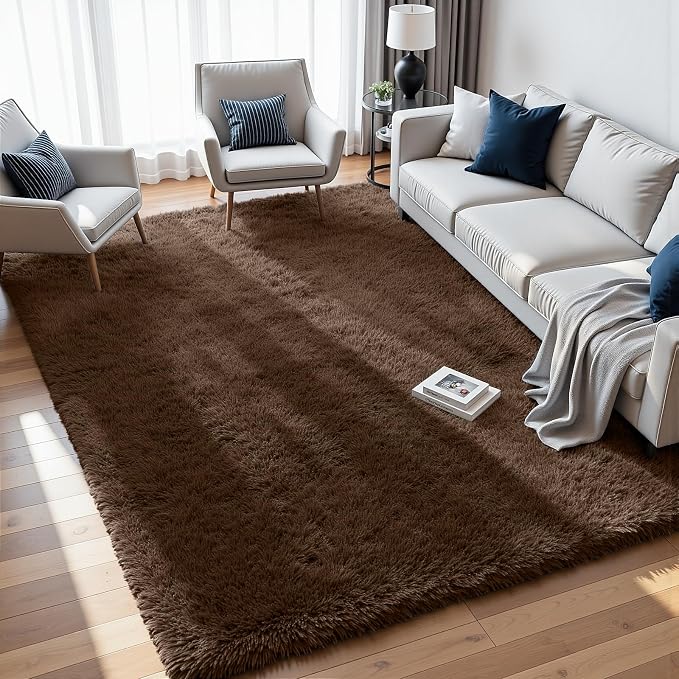 6x9 Area Rugs for Living Room Rug: Soft Fluffy Shag Brown Rugs for Bedroom