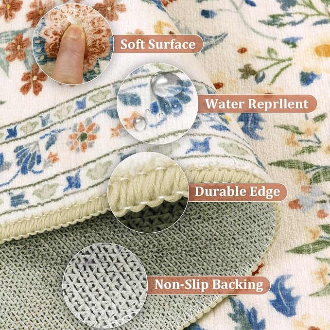 Yamaziot Washable Runner Rug 2x6 – Non Slip Boho Floral Hallway Runner Rug