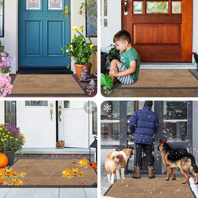 Smiry Front Door Mat Outside Entrance, Heavy Duty Sturdy Natural Rubber Doormat