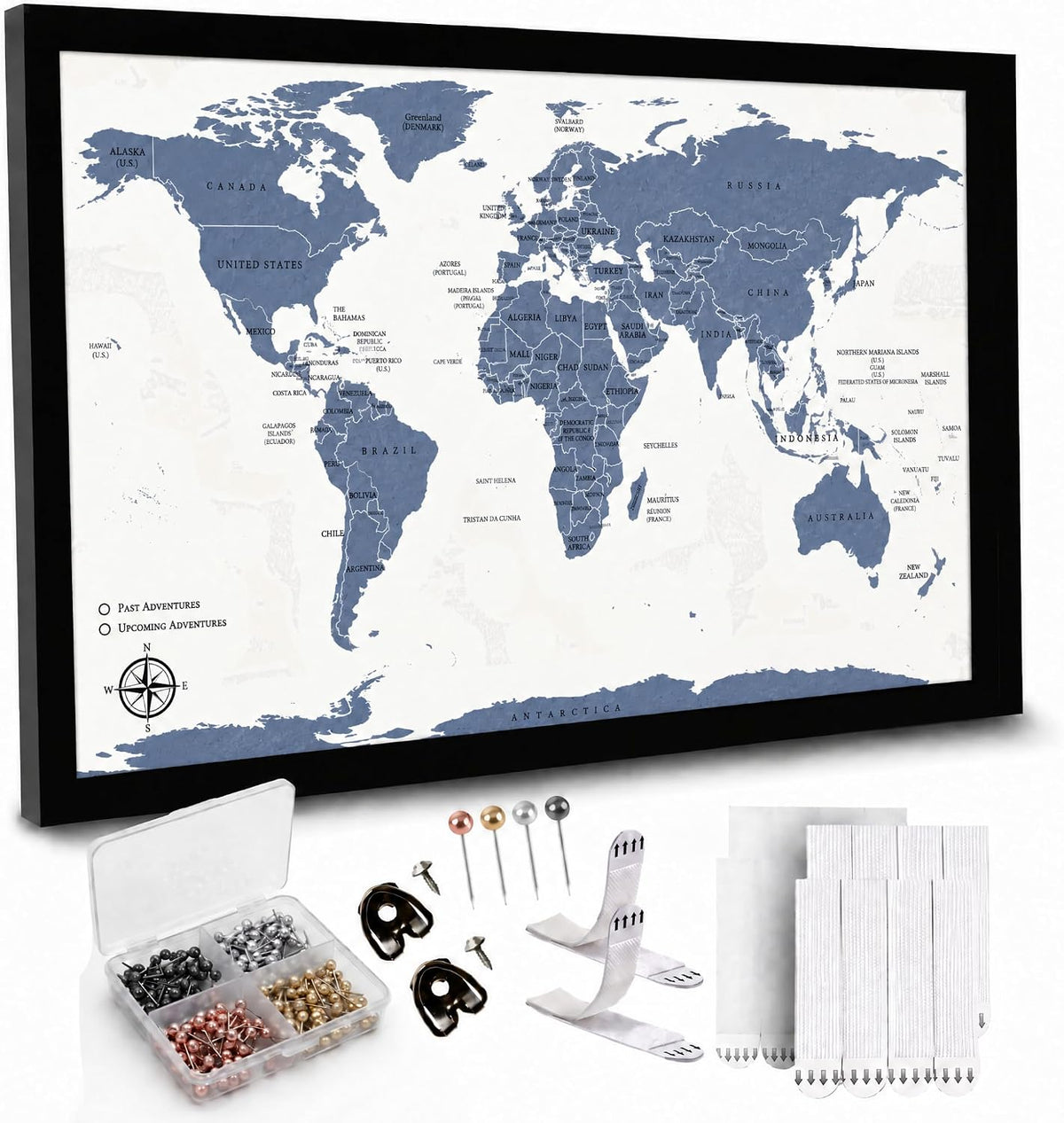 Large Push Pin World Travel Map – 30" x 20" Framed Cork Board Wall Art, Modern World Map with 200 Unique Pins for Tracking Adventures, A Premium Gift for Travelers, Couples and Families