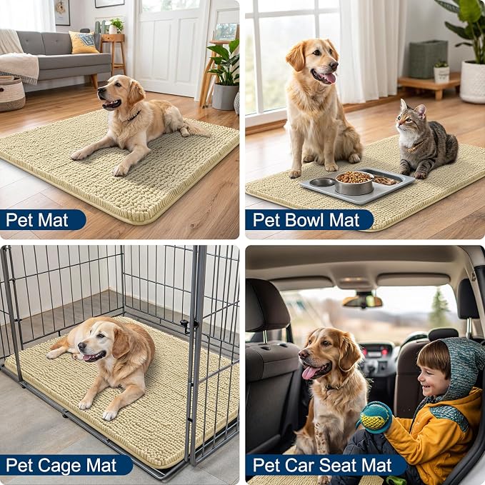 Smiry Dog Door Mat for Muddy Paws 24x16, Absorbent Dirt Trapper, Non-Slip