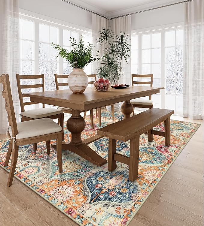 Lahome Moroccan 5x8 Area Rug, Ultra-Thin Washable Rugs