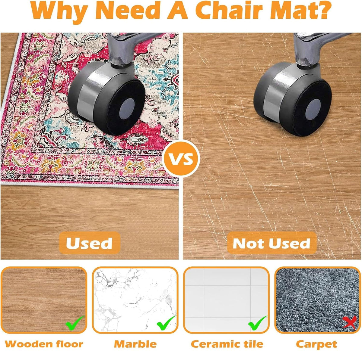 4×5ft/48×60in Chair Mat for Hardwood Floor, Office Desk Anti-Slip Chair Mats for Hard Floors, Computer Gaming Chair Mat, Under Desk Rug Protector for Rolling Chair(Pink)
