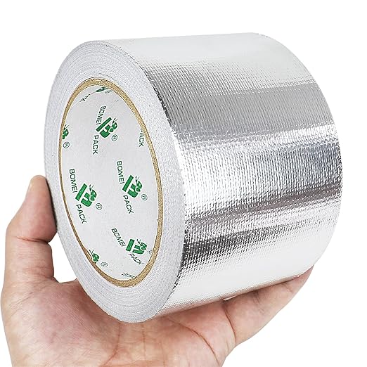 BOMEI PACK Adhesive Aluminum Foil Heat Shield Tape Barrier 3in x 66ft, Fiberglass Thermal Insulation Reflective Material High Temp Protection