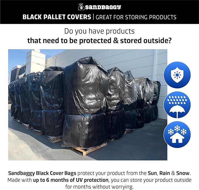 Sandbaggy Black Pallet Covers | Made in USA | Tarp Fits Large Pallets Up to 55" x 55" x 75" | Built w/ 6 Months UV Protection | Heavy Duty 1.5 Mil Thick Plastic (Pack of 10, 1.5 Mil Thick)