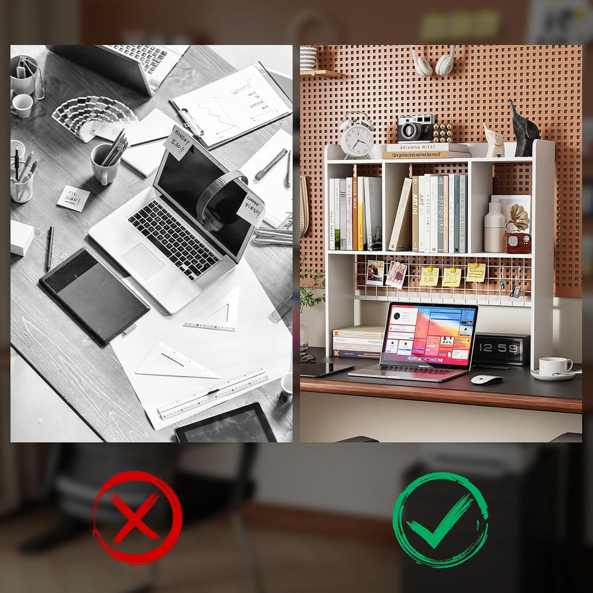 Desktop Bookshelf,Desk Hutch with 3 Shelves for Computer,White
