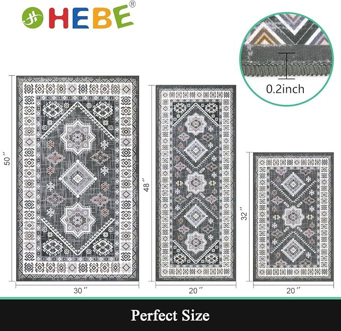 HEBE Boho Kitchen Rug Sets 3 Piece