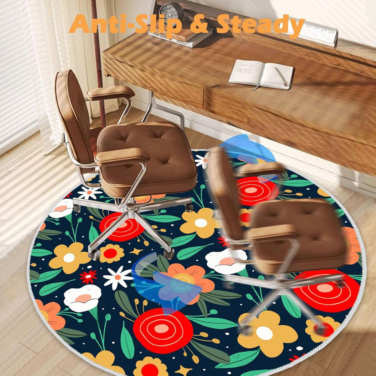 4ft/48in Home Office Chair Mat for Hardwood Floor, Anti-Slip Desk Chair Mats, Computer Gaming Chair Mat for Rolling, Low Pile Carpet Floor Chair Mats(Colorful-2)