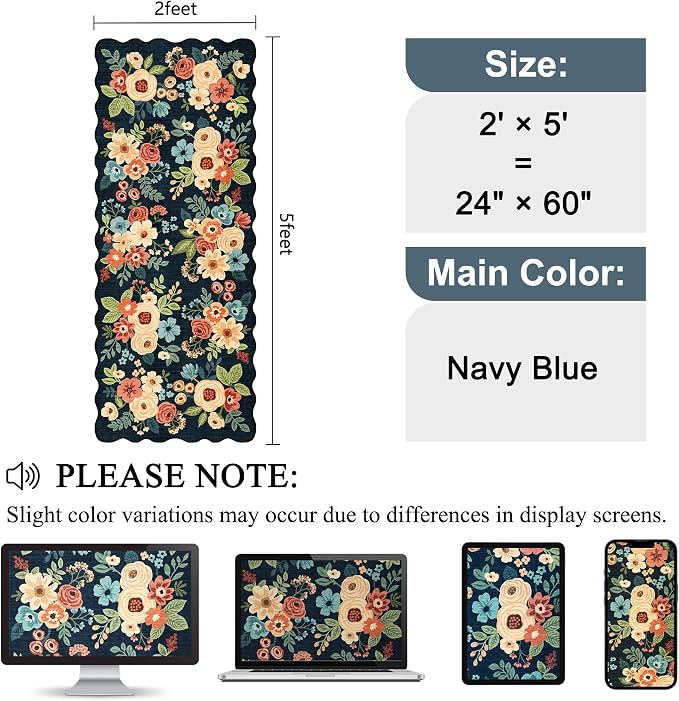 DUKINO 2x5 Washable Runner Rugs, Non Slip Floral Print Entryway Rug