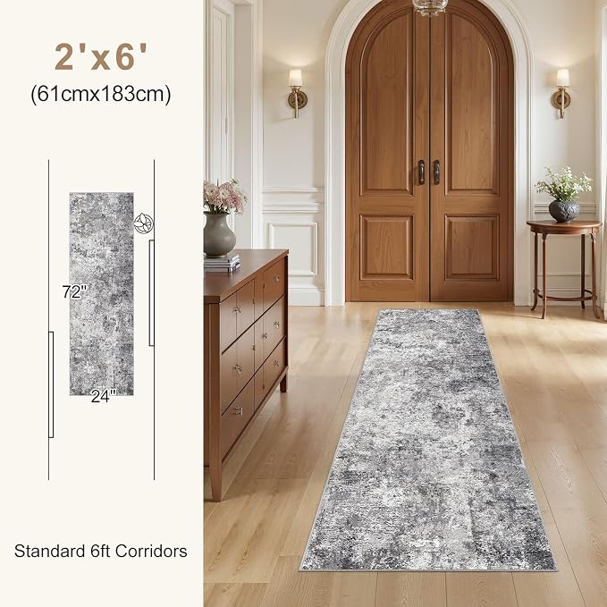 UERMEI 2x6 Washable Runner Rug for Hallway, Non Slip Low Pile Kitchen Carpet