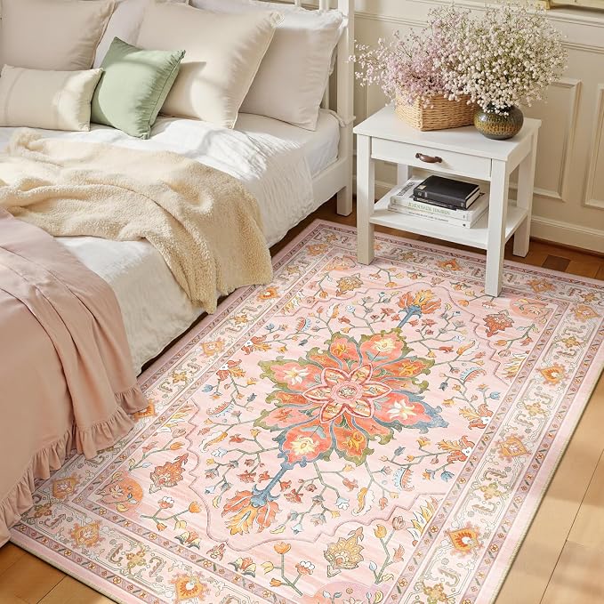 RELEANY Area Rugs 3'x5' Washable Non-Slip, Floral Vintage Distress Medallion