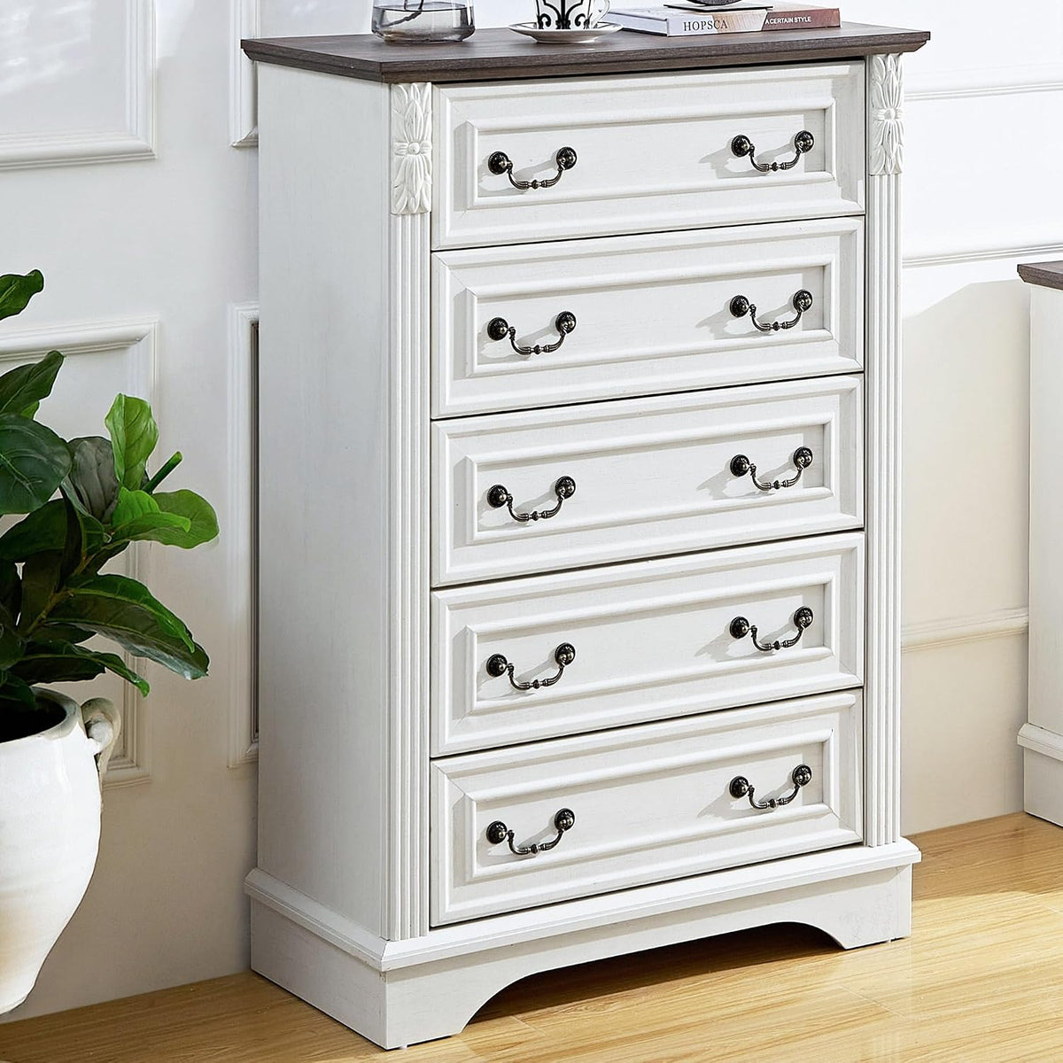 BOSHIRO Farmhouse 5 Drawer Dresser, Dressers for Bedroom