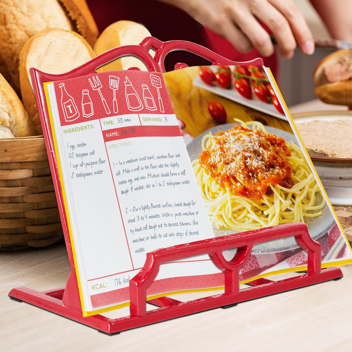 JOGREFUL Cast Iron Cookbook Stand, Kitchen Recipe Holder Love Heart Red