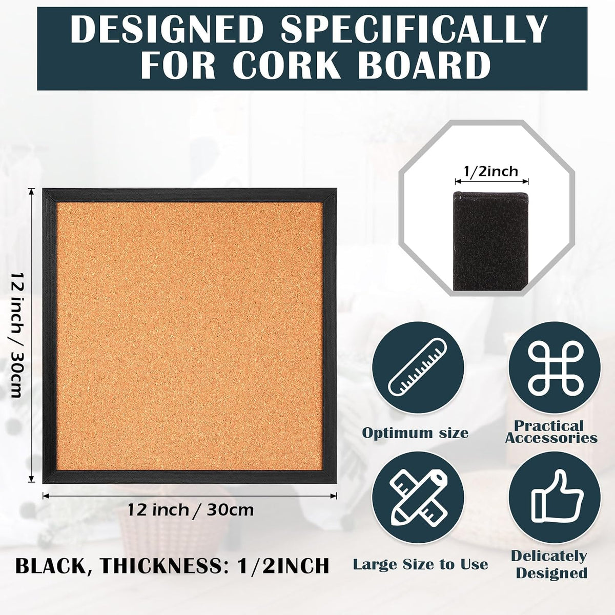 Thyle 6 Pcs Small Cork Bulletin Board 12 x 12, Framed Corkboard 1/2 Thick Vision Board Small Square Pin CorkBoard Decor Display Organizer for Wall Home Office School