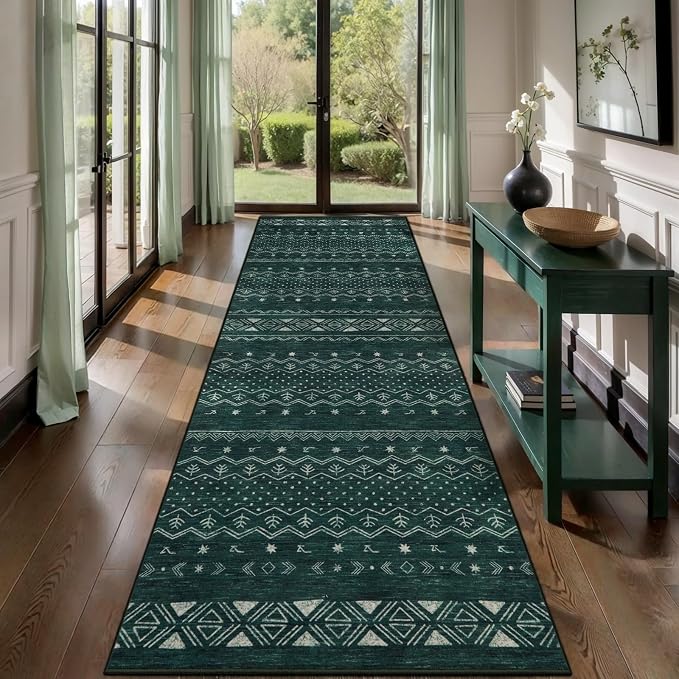 SERISSA Hallway Runner Rug, 2x10 Washable Non-Slip Dark Green Runners