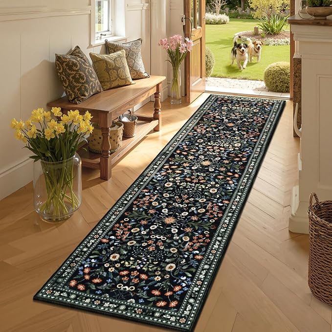 Yamaziot Washable Runner Rug 2x8 – Boho Non Slip Floral Hallway Runner Rug